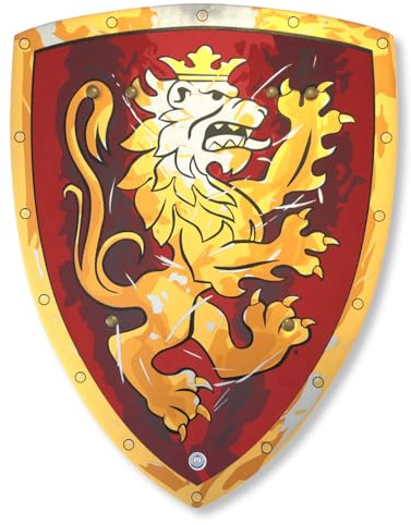 Liontouch - Noble Knight Foam Shield for Kids, Red/Medium - Age 3-8 | 15.4 x 11.8 in | Medieval Pretend Play Toy with Golden Lion Theme | Safe Battle Accessory for Dress Up & Costumes for Boys
