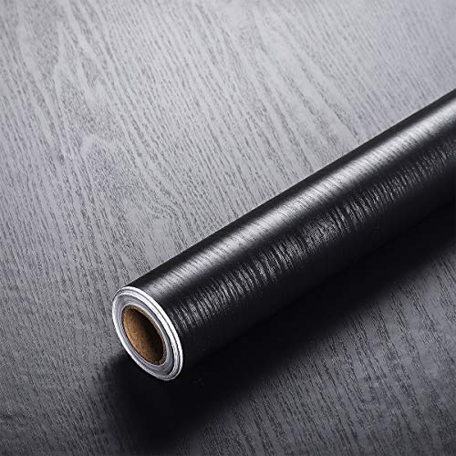 VEELIKE Tapete Selbstklebende Folie Holzoptik Schwarz 40cm x 900cm Wandtapete Verdickte Klebefolie Möbelfolie Wassedichte Schrankfolien für Tür Küchenarbeitsplatte Wohnzimmer