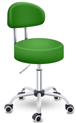 TRESKO® Rollhocker mit Lehne höhenverstellbar 10cm Dicke Polsterung Drehbar | Hocker 46-58cm | Arbeitshocker Bürohocker 360° mit Rollen | Drehhocker für Büro, Werkstatt, Kosmetik, Friseur, Praxis