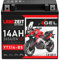 LANGZEIT YTX14-BS Motorradbatterie 12V 14Ah 245A/EN Gel Batterie 12V doppelte Lebensdauer entspricht 51214 YTX14-4 CTX14-BS GTX14-BS vorgeladen auslaufsicher wartungsfrei