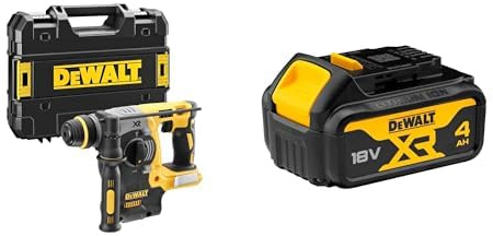 DEWALT - Perforateur SDS-PLUS Brushless 2J XR 18V - Cap. de perçage max. béton/métal/bois 24/13/26mm - Vitesse 0-1100tr/min & Batterie XR 18V 4 Ah Li-Ion - DCB182-XJ - Témoin de Charge Lumineux