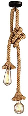 Vecys Lámpara Colgante de Doble Cabezal en Cuerda de Cáñamo Lampara Techo Cuerdas Lapara de Cuerda Lampara Cuerda Vintage para Cafeterías, Restaurantes, Bares, etc. (80 CM)