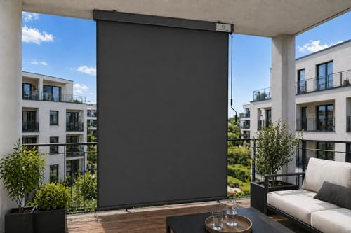 Strattore Ausziehbare Senkrechtmarkise Vertikalmarkise 140 x 250 cm - Markise mit Kurbel für Terrasse und Balkon Schutz vor Sonne und Wind - Beschattung Sichtschutz Windschutz Wasserdicht - Anthrazit