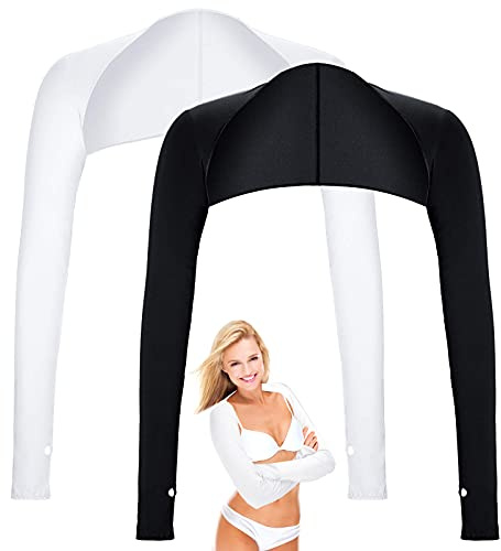 ASTER 2 Stück UV Schutz Bolero Schal Arm Armmanschette Kühlschal Armmanschettes Fingerlöcher Sonnencreme Cooler Shrug Armmanschette Schwarz Weiß
