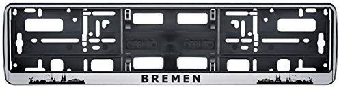 aina Auto Kennzeichenhalter Bremen Skyline in der Farbe Silber/Schwarz Nummernschildhalterung Auto, Nummernschildhalter Fanartikel 2 Stück