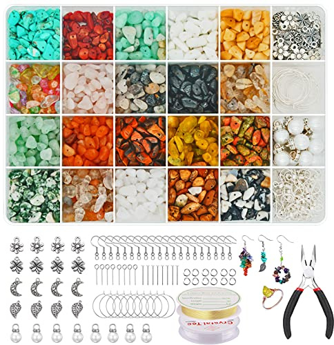 Ohrringe Selber Machen Set,1500S Stück Kristall Edelstein Perlen für Schmuck Selber Machen Set, Unregelmäßige Edelstein Perlen für Halsketten Armband Ring Ohrring Schmuck Herstellung