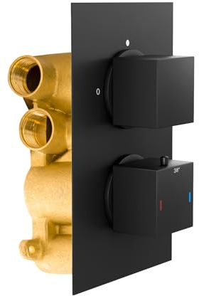 Temel Square 2 Way Concealed Thermostatic Shower Mixer Valve - Black Matt