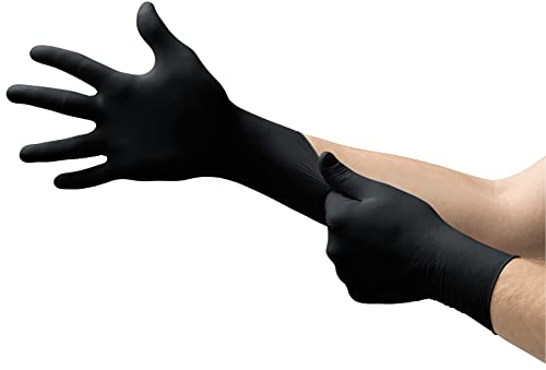 Ansell Microflex 93-732 Guanti Monouso in Nitrile, Senza Lattice ne Polvere, Approvati per Alimenti, Multiuso, Protezione Medica e Industriale, Guanti Monouso, Neri, Taglia XL (100 Guanti)