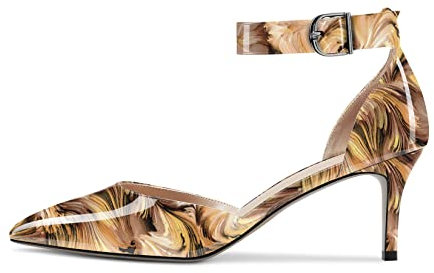 NobleOnly Donna Spillo Gattini Basso Tacco Heel Cinturino alla Caviglia Pumps Chiusa a Punta da Matrimonio Ufficio Dress Scarpe 6.5 CM Heels Giallo Multicolore 45 EU