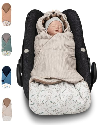ULLENBOOM Einschlagdecke Babyschale Sommer, Aus 100% OEKO-TEX Materialien - Floral-Sand (Made in EU) - Babydecke für Autositz, Babywanne oder Kinderwagen, kuschelige Decke für Babys (0 bis 9 Monate)