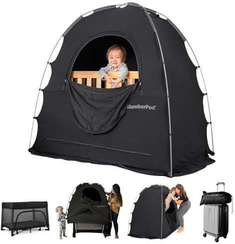 SlumberPod The Original Blackout Sleep Tent Travel Essential for Babies and Toddlers, Mini Crib and Pack N Play Cover, Sleep Pod for Kids with Monitor Pouch and Fan Pouch, Blocks 95%+ Light, Black