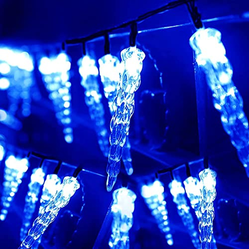 DINOWIN Solar Eiszapfen Lichterketten 15.75Ft 20 LED 8 Modi wasserdicht LED Eiszapfen Beleuchtung für Patio, Garten, Rasen, Partei, Haus, Weihnachte (Blau)