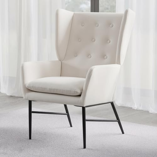 chairus Sillón Longue de Terciopelo Sillón de Salón Elegante, Silla Relax con Respaldo Alto Sofá Individual para Salón/Dormitorio, Beige