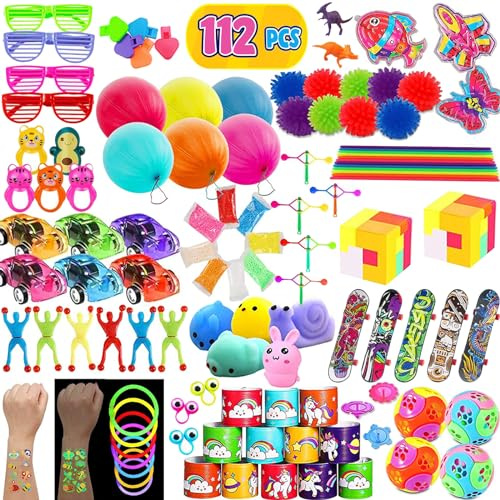 WAKSOX 112 Pieces Relleno Piñata Cumpleaños Infantil, Regalo Juguetes Rellenar Bolsas de Fiesta a Granel, Party Favores Juguetes Complementos para Carnavales Navidad Halloween para Niñas Niños