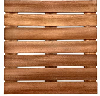 Belladoor Terrassenfliese Bangkirai | 1 Stück x 50 x 50 x 2,4 cm = 0,25 m² | Fein Geriffelt | Holzfliese | Terrassenfliesen aus Bangkirai-Holz I Beständiger Balkon-Bodenbelag | 7 Latten