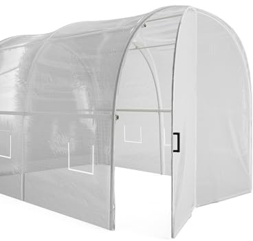 Vente-unique-Foliengewächshaus Folientunnel mit Tür - 9 m² - 450 x 200 x 200 cm - Verzinkter Stahl - ALOCASIA