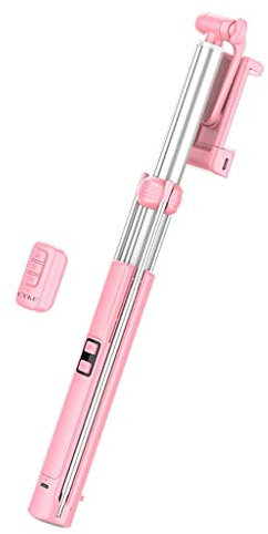 Palo selfie Bluetooth Mini con luz LED de relleno extensible con trípode y control remoto Bluetooth inalámbrico desmontable para teléfonos inteligentes iPhone, Samsung, Huawei, rosa, 110 cm, nombre
