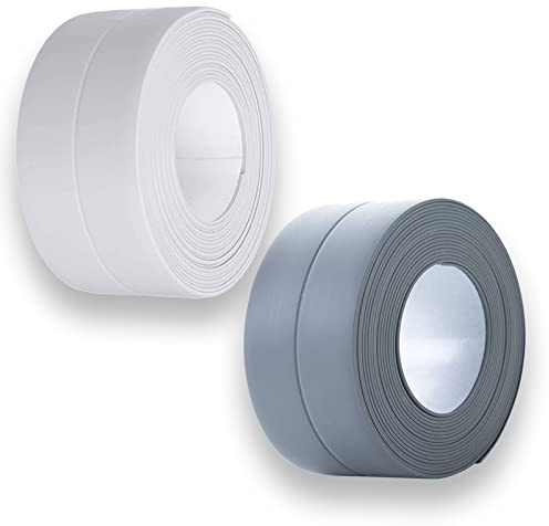 2 Pcs Selbstklebende Dichtband, Dichtband Selbstklebend Waterdichte Tape, Wasserdichtes klebeband, dichtungsband selbstklebend, Fugendichtungsband für Küche, Bad, Badewanne weiß+grau