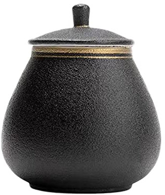 CAGFINY Ceramic Tea Canister Japanese Style Tea Coffee Sugar Storage Pots Jars Ceramic Traditional Tea Caddy for Kitchen, Black and Glod
