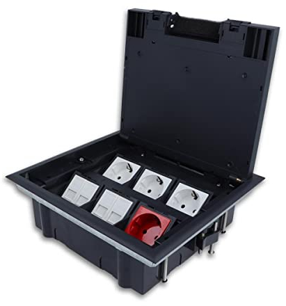 Bodentank Einbausteckdose Bodensteckdose 6 Fach mit Einsätzen von LIVOLO 4 VDE Steckdosen und 4 halbe Netzwerkmodule Fußboden versenkbar TÜV geprüft