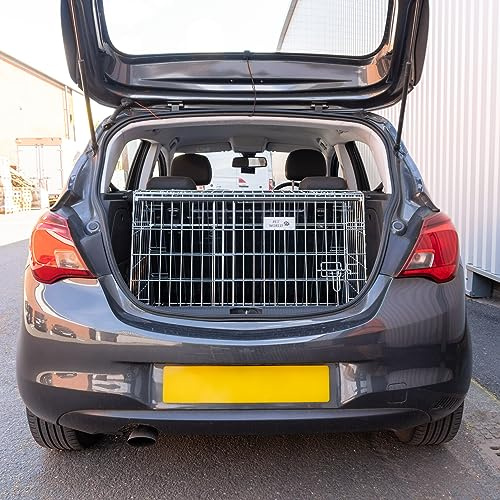 Pet World Medium 34 Sloped Car Dog Crate – Compatible with Vauxhall Corsa – UK Designed, Steel Travel Cage – Emergency Escape Hatch – Folds Flat – Free Comfort Mat – Easy Assembly