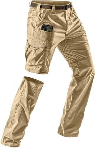 CQR Men's Convertible Cargo Tactical Pants, Water Resistant Outdoor Hiking Pants, Zip Off Lightweight Stretch Work Pants, Runyon Cargo W/Belt Dune Khaki, 38W x 32L