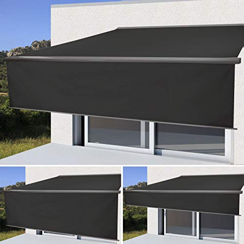 Mendler Elektrische Markise T124 5x3m - Polyester anthrazit, grau | Vollkassetten-Markise, ausfahrbarer Volant
