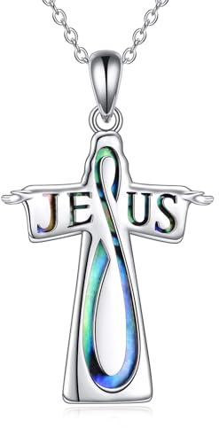 YAFEINI Kreuz Kette für Damen Sterling Silber Kreuz Anhänger Halskette Abalone Muschel Kreuz Schmuck Geschenke für Mädchen Männer