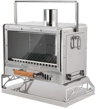 3F UL GEAR Portable Outdoor Wood Burning Stove with Chimney Pipe, Tent Heater & Stove with Fireproof Glass Window, Camping Stove Oven With Pellet Bin for Backpacking,Fishing, Hiking,Picnic
