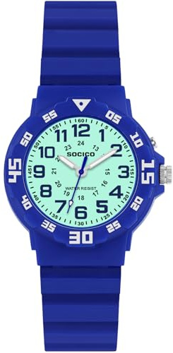 Kids Analog Watch with Light for Boys Girls Waterproof Time Teaching Watches with Soft Band Learning Time Wrist Watch Easy to Read for Children Great Gifts (Blue)