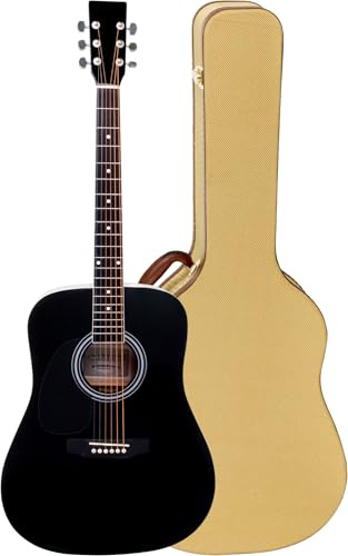 Classic Cantabile WS-10BK-LH Chitarra Western - Modello Mancino - Dreadnought - Corpo: Tiglio - Tastiera: Acero, Manico: Betulla - Finitura: Lucida - Set Risparmio Incluso Custodia Leggera - Nero