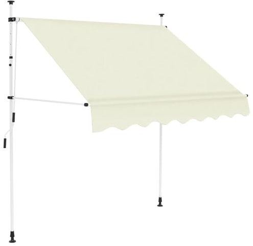 CLALER Klemmmarkise 350 cm breit mit Handkurbel Balkon, Balkonmarkise ohne Bohren, UV-beständig höhenverstellbar wasserabweisend, Sonnenschutz, Terrassenüberdachung, einfache Montage, Creme
