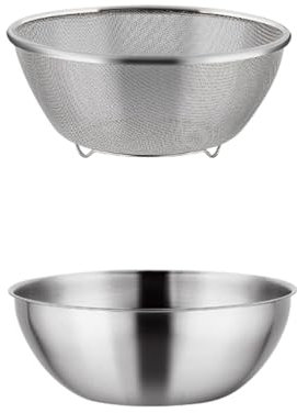 SPXTOM Scolapasta in Acciaio Inox con Ciotola, Arrotondato, cestello scolapasta a Doppio Strato, cestello scolapasta con Vasca, for Pasta, Spaghetti, Frutti di Bosco, insalate(22cm)