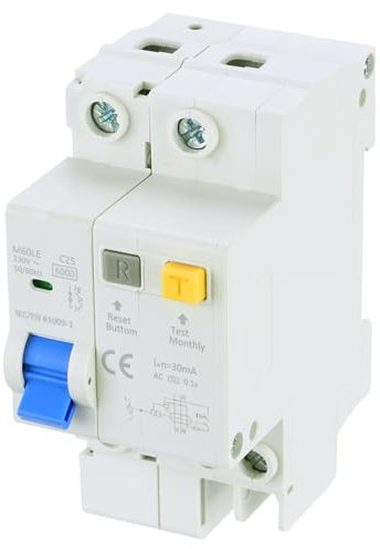 QUARKZMAN Sicherungsautomat 25A, 230V Fehlerstrom-Schutzschalter 1-polig+N Miniaturschutzschalter für DIN-Schiene Leitungsschutzschalter