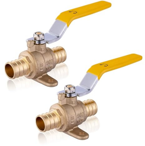 GUOFIS 3/4-Inch PEX Ball Valve with Drop Ear,PEX Full Port Shut-off Valve,3/4 Brass Ball Valves for Pipe System(2Pack,Yellow Handle)(VALVE025-2Pack)
