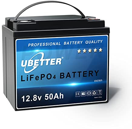 UBETTER LiFePO4 12V 50Ah, Batería de Litio 12V 50Ah con 50A BMS, 6400Wh, 4000+ Ciclo Profundo, Soporte en Conexión Serie/Paralelo, Uso Interior y Exterior.