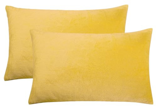 Soifox 2er Set Kissenbezug 40x60cm - Gelb Samt Zierkissenbezüge Weich Flauschig Kuschelig Kissenbezüge Deko Kissen Sofakissen Lendenkissen Wurfkissenbezug Schlafzimmer Kissenhülle