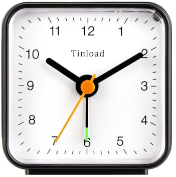 Tinload Klassischer analoger Reisewecker mit Schlummerfunktion und Licht, kompakte Größe, leises Quarzwerk, Crescendo Alarm, Schwarz