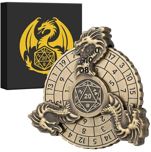 DND Radwürfel Spinner, DND Würfelset, 7-in-1 Drachen Metallische D&D Würfel, Drachen Roulette Würfel Spinner für DND Würfelset, D&D Geschenke mit Geschenkbox, Rollenspiel Brettspiel Zubehör, Bronze