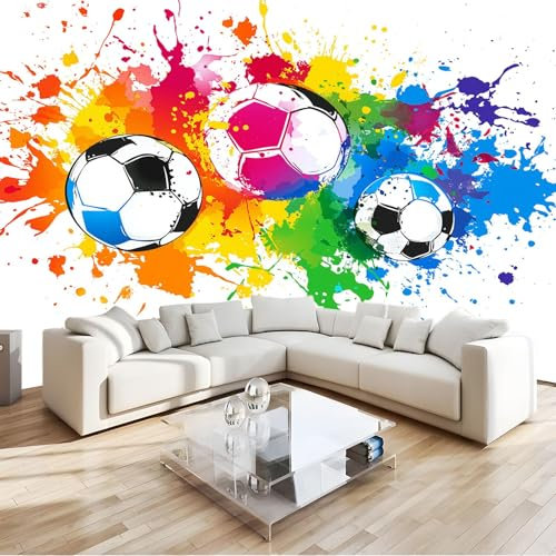 Art Fototapete Farbe Malen Graffiti Fußball Vlies Tapeten Wandtapete 200x140 cm Moderne Wanddeko Design Wand Dekoration Wohnzimmer Schlafzimmer