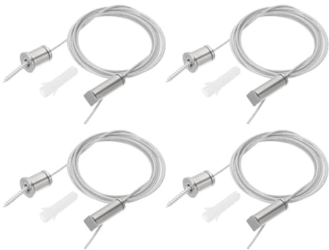 PATIKIL Kit Cavi Sospensione a Soffitto, 2m/6.6ft 4 Set Kit Cavi Sospensione Luce Regolabile Pannello Cavo Sospensione Morsetto Quadrato Chiodo per Lampada a Sospensione, Stile 2
