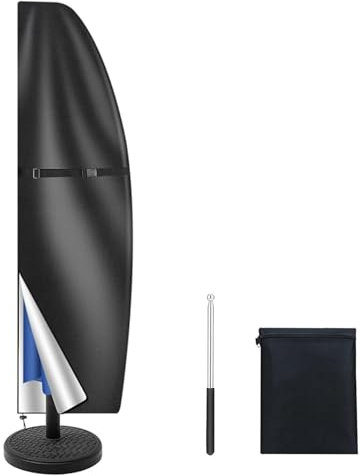 Housse de parasol déporté pour extérieur, imperméable, coupe-vent, robuste, en tissu Oxford 420D avec fermeture éclair, pour parasol de jardin de 1 à 3 m, noir (205 x 27 x 4)