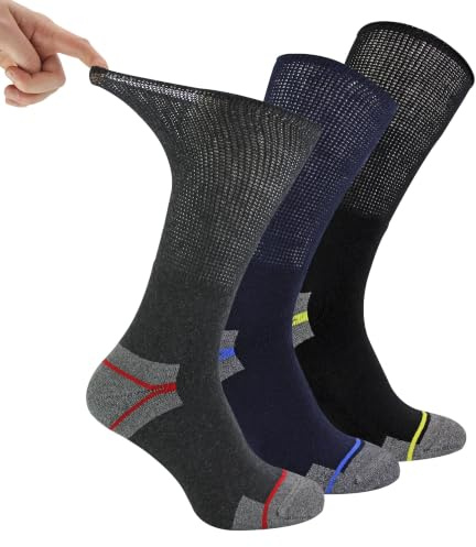 Dr.Socks Multipack Diabetiska arbetsstrumpor för män 3, 6 och 12 par icke-elastiska andningsbara diabetesstrumpor, 3 par, 45-48 EU