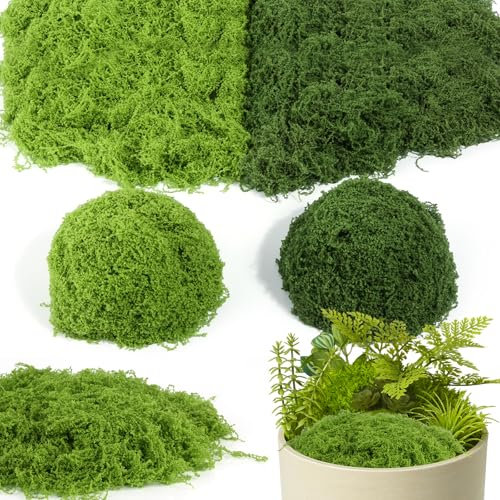 XIEJ 160g Kunstmoos zum Dekorieren, Dunkelgrün/Hellgrün Moos zum Basteln, Polyestergewebe Künstliches Moos Deko, Islandmoos für Übertöpfe Künstlicher Pflanzen, Aquarium, Krippe Modellbau