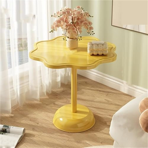 GODFSAHG Flower Shape Side Table for Living Room Bedroom Balcony Cute Small Coffee Table with Round Plate Support in Yellow Color
