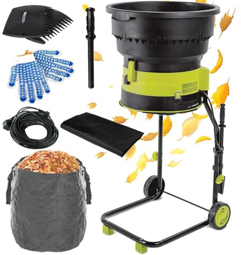JJENXYYDS Electric Leaf Mulcher Garden Shredder,2500w Bladeless Compost Shredder,8000rpm Speed, with Wheels, Leaf Rake, Storage Bag,for Garden Debris, Leaves and Branches,40m-power-cord