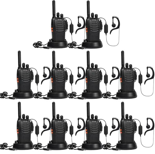 Pofung PT88E Talkie Walkie PMR446 Rechargeable Longue Portée Talkie Walkie | Professionnel Walkie Talkies pour Le Travail en équipe (10 pièces avec Chargeur, Oreillette)
