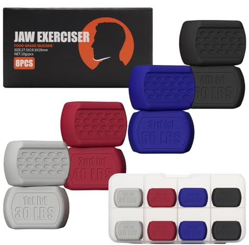 FANGCCC 2025 Upgrade Jaw Trainer Set, 8PCS Kiefer Trainer mit 4 Widerstandsstufen Doppelkinn Entferner Silikon Jaw Exerciser für Verschlankung, Formung und Konturierung des Gesichts