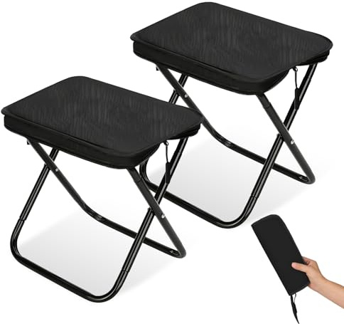 2 Stück Klapphocker Faltbar, Tragbarer Klapphocker, Campinghocker, Camping Hocker, Angelhocker Klappbar, Klappstühle Campingstühle, Outdoor Klappstuhl, Klein Falthocker für Jagd Wandern Angeln