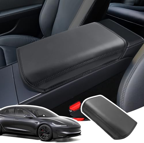 LANGBEAN Copribracciolo per Tesla Model 3 Highland 2024 2025 2026, Copertura per Bracciolo Console Centrale in Pelle PU Ispessita, Accessori Antiscivolo per Alzare il Bracciolo, Nero
